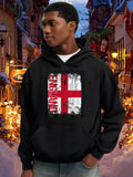 Men's Hoodie England Flag With Distressed Red Cross Graphic Hoodie