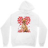 Men's Hoodie Playful Brown Puppy Sitting Among Scattered Red Blossoms Puppy