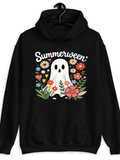 Men's Hoodie Summerween Surrounded By Colorful Summer Flowers And Whimsical Ghost