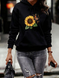 Women's Hoodie Sunflower With Butterflies Bright Petals Green Leaves Under Clear Sky Hoodie