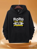 Men's Hoodie New Year 2025 With Yellow Lettering And Flower Motifs Hoodie