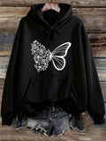 Women's Hoodie Delicate Floral Transformation Flowing Gracefully Into Butterfly Wing