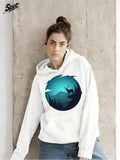 Women's Hoodie Silhouetted Mountain Range With Trees Under Blue Twilight Sky Deer