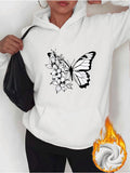 Women's Hoodie Botanical Blossoms With Fluttering Wings Beside Graceful Butterfly