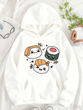Women's Hoodie Adorable Smiling Cartoon Sushi Surrounded By Playful Stars Sushi