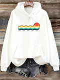 Women's Hoodie Colorful Sunset With Wavy Rainbow Lines And Shining Sun Symbol