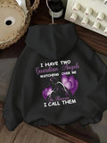 Women's Hoodie Two Guardian Angels With Purple Hearts And Watching Wings Angel