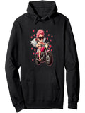 Men's Hoodie Playful Cupid With Sunglasses Riding Motorcycle Among Pink Hearts