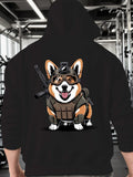 Men's Hoodie Happy Corgi Wearing Tactical Gear With Helmet And Backpack Dog