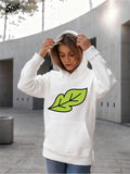 Women's Hoodie Bright Green Leaf With Simple Hand Drawn Linework Leaf
