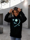 Women's Hoodie Glowing Night Sky With Crescent Moon Stars And Dreamy Spaceship