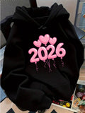 Women's Hoodie Heart Balloons With Ribbon Streamers Floating Under Pink Numbers 2026