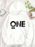 Women's Hoodie Geometric Black Striped Lettering On Minimalist White Hoodie One