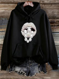 Women's Hoodie Shining Pearl Accents Arranged On Textured Black Fabric Lips