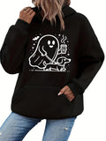 Women's Hoodie Playful Spooky Ghost Holding Coffee With Happy Dachshund Dog