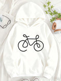 Women's Hoodie Minimalist Curved Line Drawing Among Soft White Cotton Bicycle