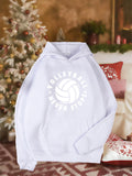 Women's Hoodie Volleyball Never Stops White Hoodie With Festive Holiday Indoor Setting Volleyball