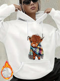 Women's Hoodie Adorable Tartan Scarf Wrapped Brown Furry Baby Highland Cow