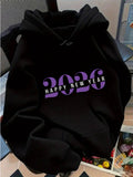 Women's Hoodie Happy New Year Purple Numbers Overlapping Bold Lettering Hoodie