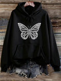 Women's Hoodie Sparkling Jewels Adorned Gracefully On Majestic Butterfly
