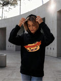 Women's Hoodie Cute Smiling Cartoon Sausages With Playful Faces On Black Hoodie Sausage