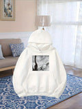 Women's Hoodie Monochrome Abstract Lines With Flowing Curves On Calm White Hoodie
