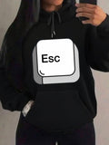 Women's Hoodie Minimalist Computer Keyboard Key Graphic Esc Button