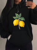 Women's Hoodie Vibrant Green Leaves With Luscious Juicy Yellow Lemons Branch