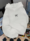 Women's Hoodie Simple Black Ribbon Embroidery On Pure White Cotton Hoodie