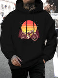 Men's Hoodie Retro Sunset With Silhouetted Pines And Classic Motorcycle