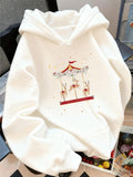 Women's Hoodie Playful Carnival Horses Dancing Under Confetti Beside Classic Red Carousel