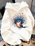 Women's Hoodie Watercolor Brushstroke Plumes With Colorful Soft Feathers Artistic Bird