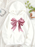 Women's Hoodie Elegant Pink Satin Ribbon Bow With Subtle Shine And Folds Bow