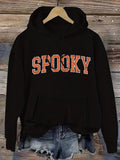 Women's Hoodie Spooky Orange Shadow Lettering On Cozy Black Hoodie