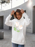 Women's Hoodie Soft Blossoming Flowers And Gentle Green Leaves On Hoodie