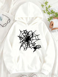 Women's Hoodie Silhouette Spider With Web And Scattered Stars Hoodie