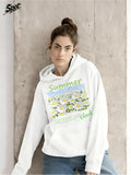 Women's Hoodie Summer Cloud Soft Pastel Flowers With Floating Green Leaves Under Clear Sky