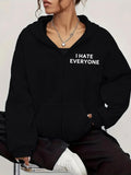 Women's Hoodie I Hate Everyone Bold Minimal Slogan On Classic Cozy Hoodie