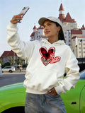 Women's Hoodie Playful Overlapping Velvet And Polka Dot Patterned Hearts
