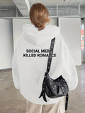 Women's Hoodie Social Media Killed Romance Bold Black Lettering On Cozy Soft Hoodie