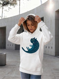 Women's Hoodie Teal Celestial Creature With Patterned Stars Floating On White Hoodie