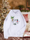 Women's Hoodie Little Cartoon Child With Palm Tree Near Cute Elephant