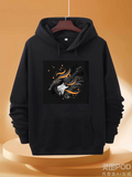 Men's Hoodie Flowing Splashes With Gold Accents Surrounding Black And White Koi Fish