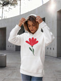 Women's Hoodie Minimalist Red Petals With Green Stem Under Soft Outdoor Light Flower