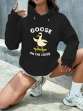 Women's Hoodie Goose On The Loose Playful Yellow Bird Riding Green Skateboard Goose