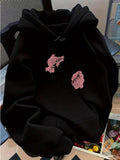 Women's Hoodie Abstract Pink Brushstrokes Spreading Across Midnight Black Hoodie