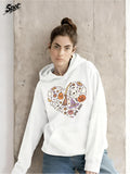 Women's Hoodie Colorful Peace Sign Surrounded By Flowers And Hearts White Hoodie