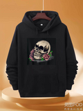 Men's Hoodie Dark Fantasy Mist With Red Roses Beside Shining Human Skull
