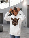 Women's Hoodie Urban White Style With Fierce Boar Face Graphic Hoodie