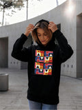 Women's Hoodie Colorful Abstract Shapes Set Against Black Hoodie Geometric Pattern